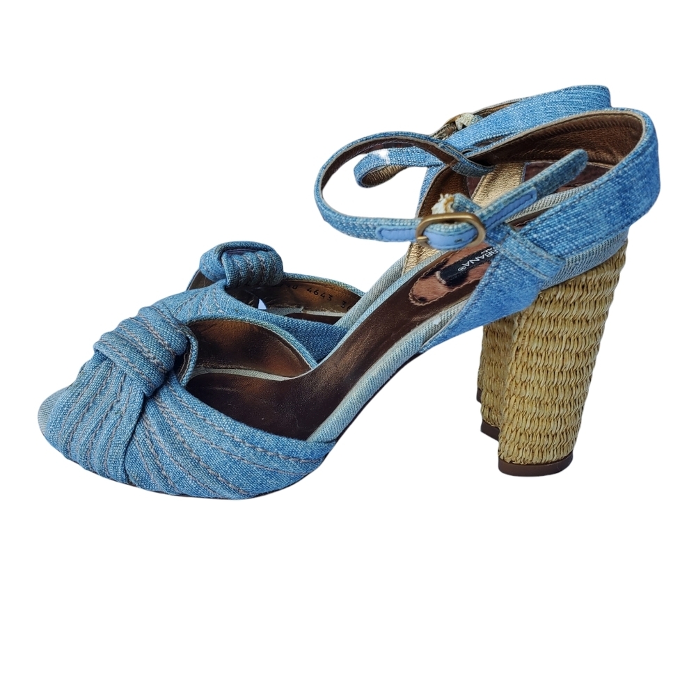 Dolce & Gabbana Blue Denim Espadrille Style Peep Toe Heel Sandals w/Ankle Strap